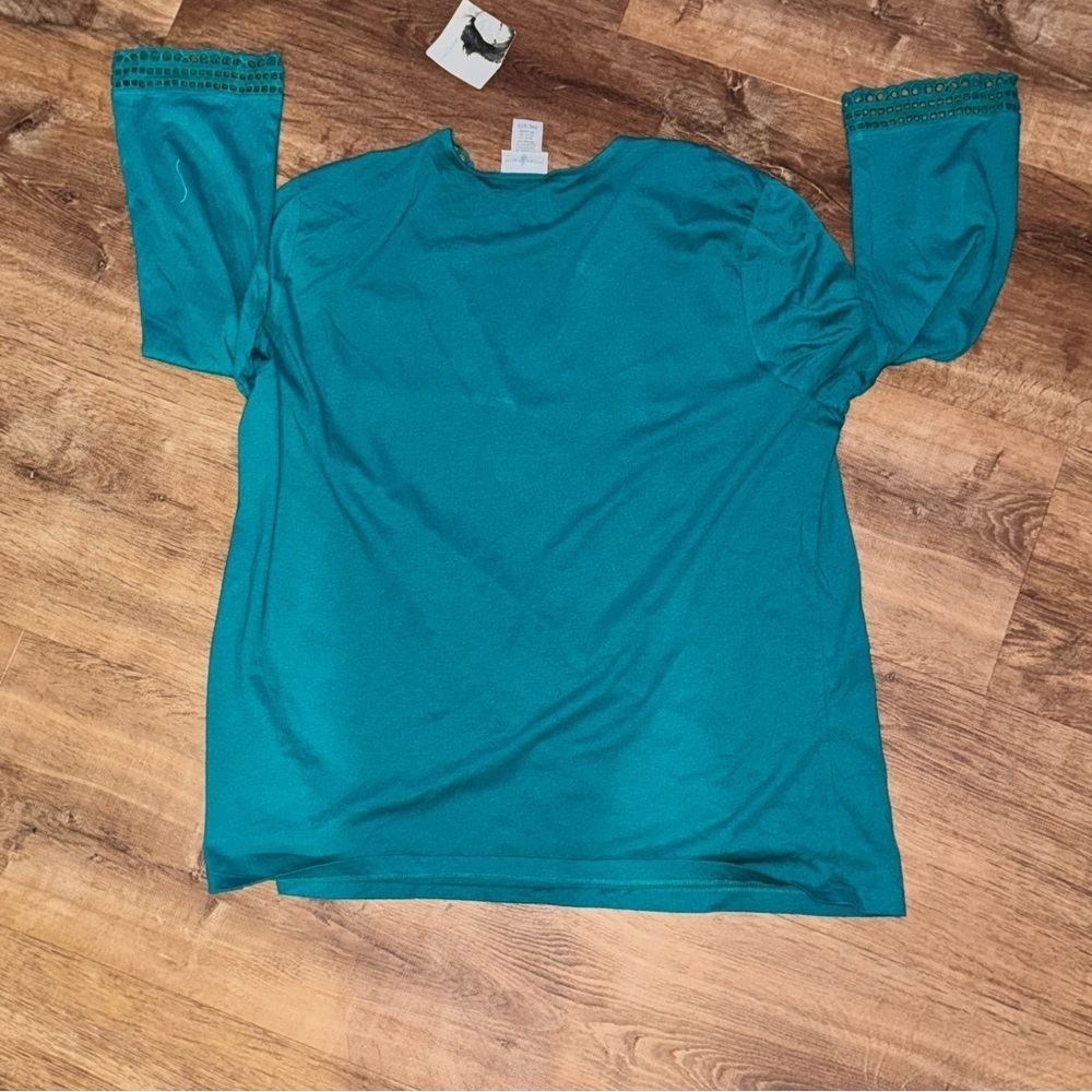 Jaclyn Smith NWT XXL Aqua Teal Green Crochet V-Neck Tunic Top Shirt Blouse Plus - Picture 3 of 13